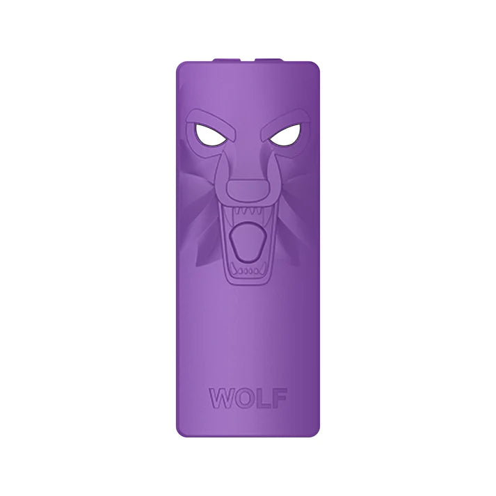 Purple power bank with wolf design and 'WOLF' branding on a white background