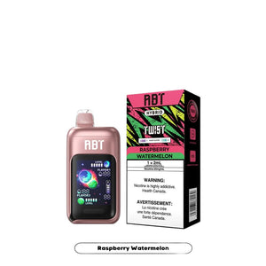 ABT vape device and packaging with 'Raspberry Watermelon' flavor on a white background