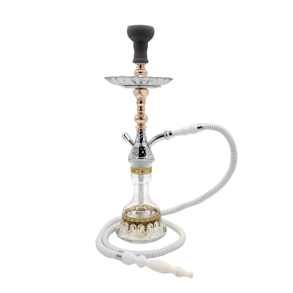 Shisha with gold and silver design on a white background