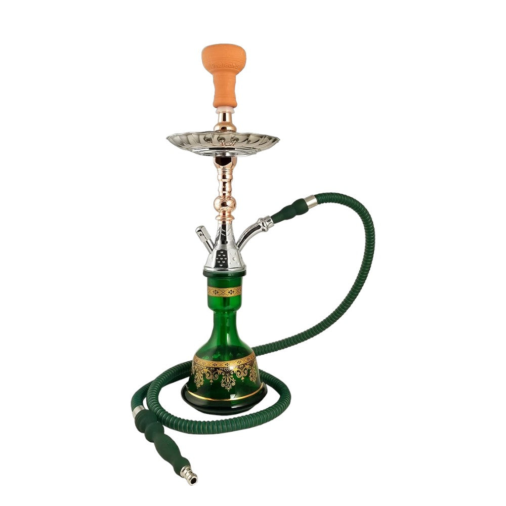 Green hookah with gold accents on a white background