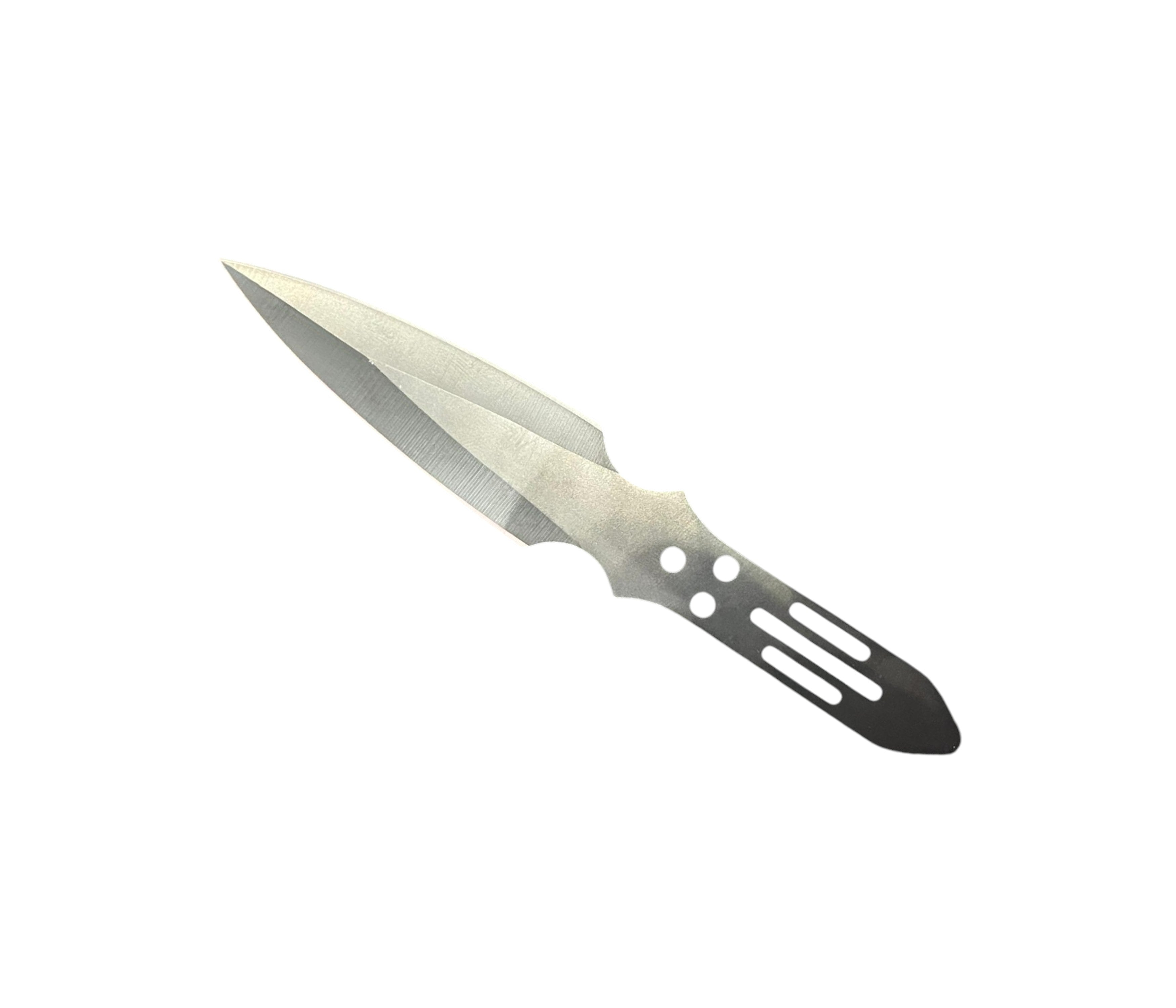 Knife with a metallic blade and black handle on a white background