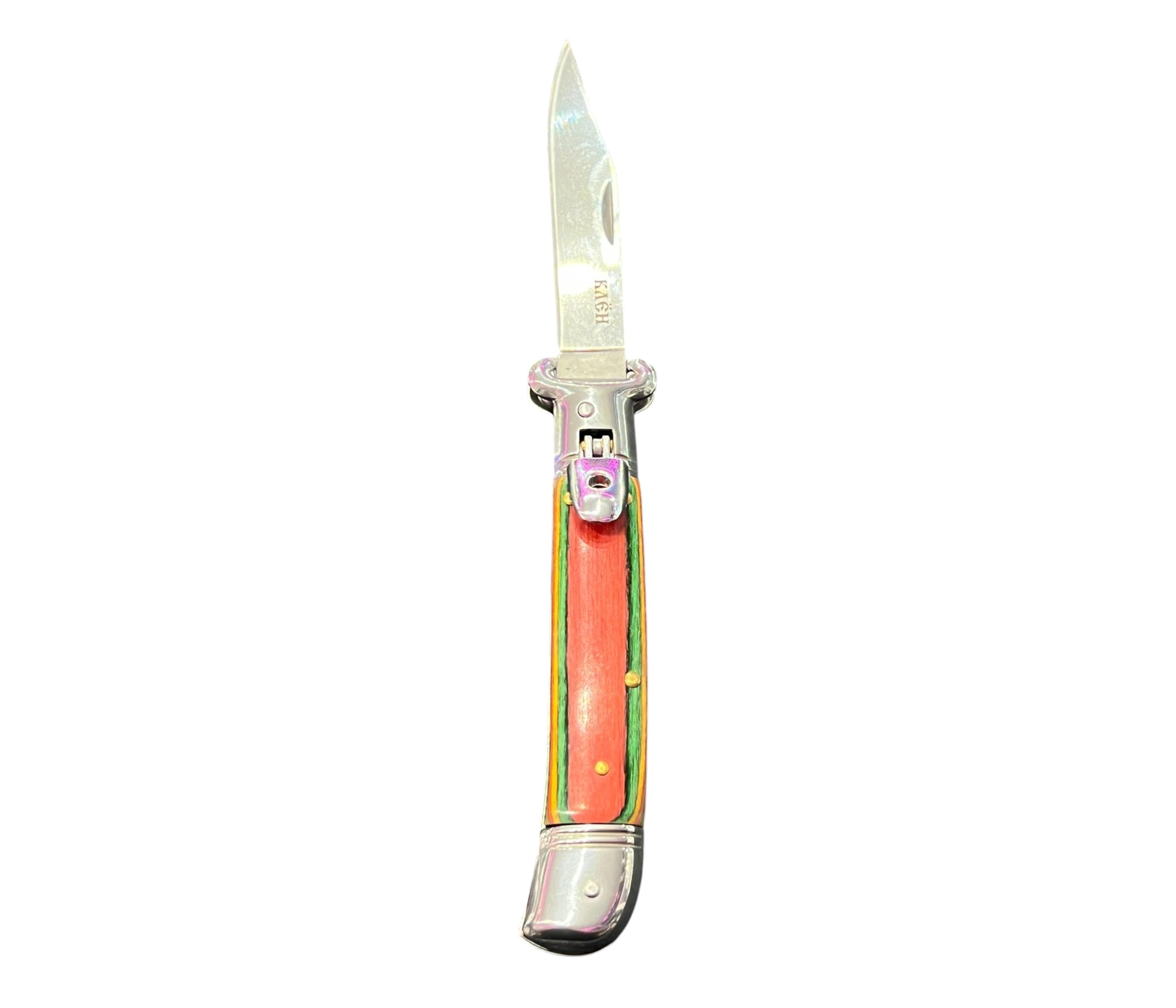 Pocket knife with a colorful handle on a white background