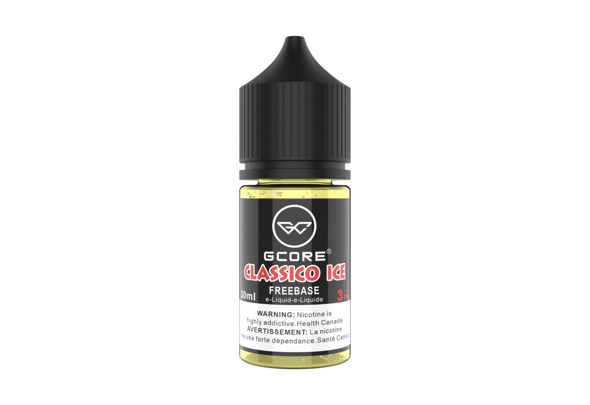 Gcore Classic Ice Freebase e-liquid bottle on a white background