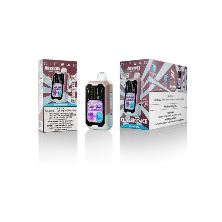 Rifbar vape device with Classico Ice packaging on a white background