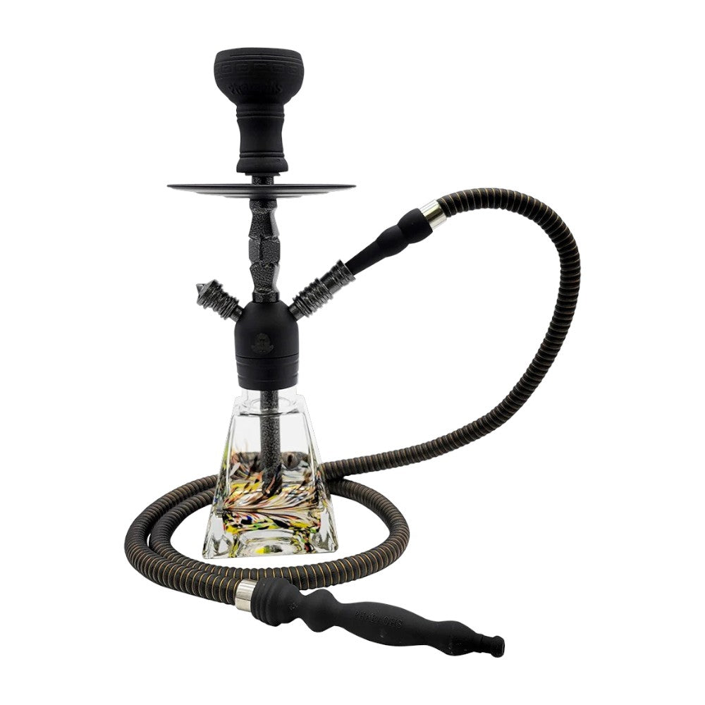 Black hookah with glass base on white background