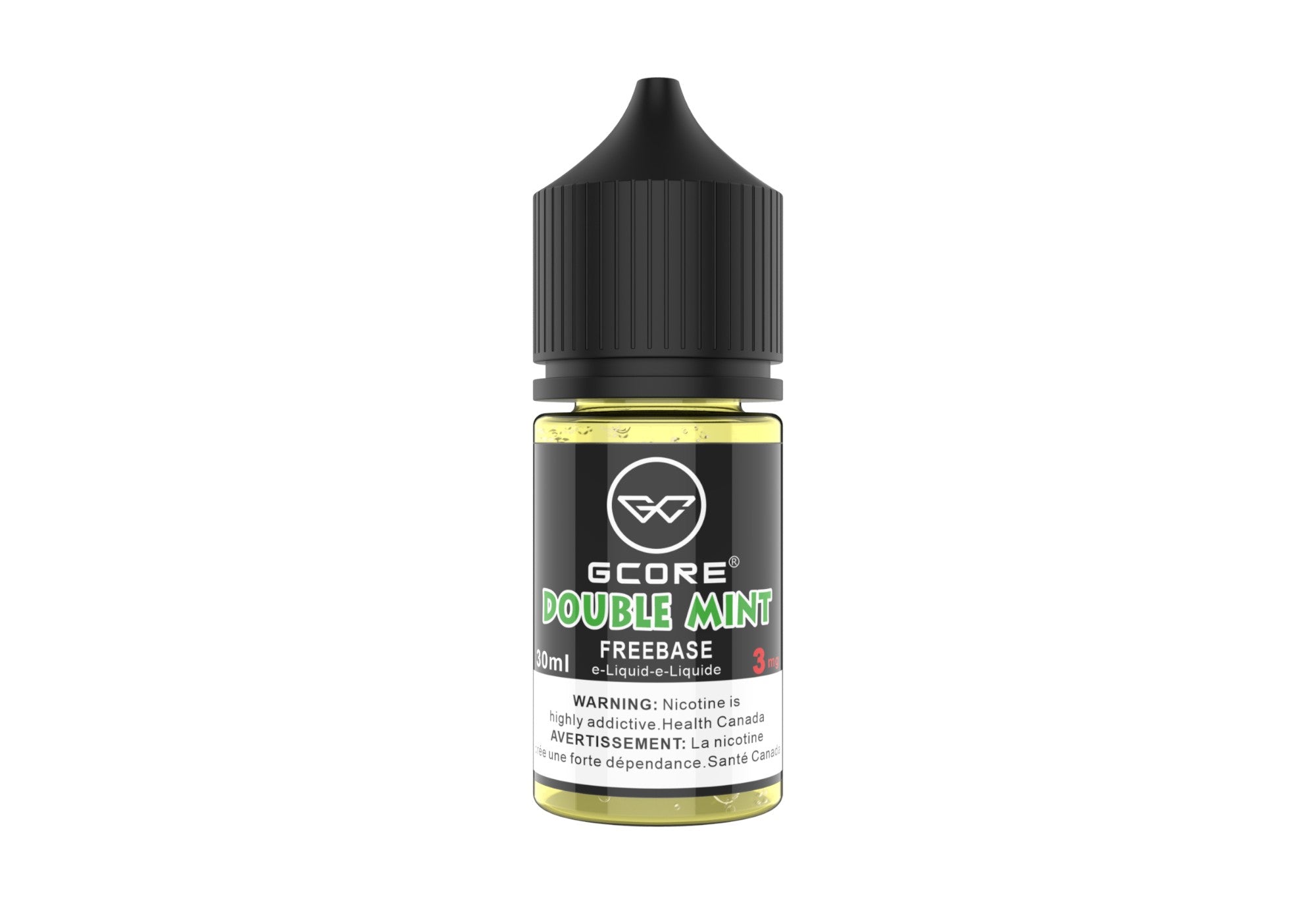 Gcore Double Mint Freebase e-liquid bottle on a white background