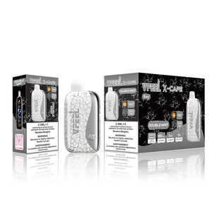 Vape device and packaging with 'Vfeel' branding on a white background