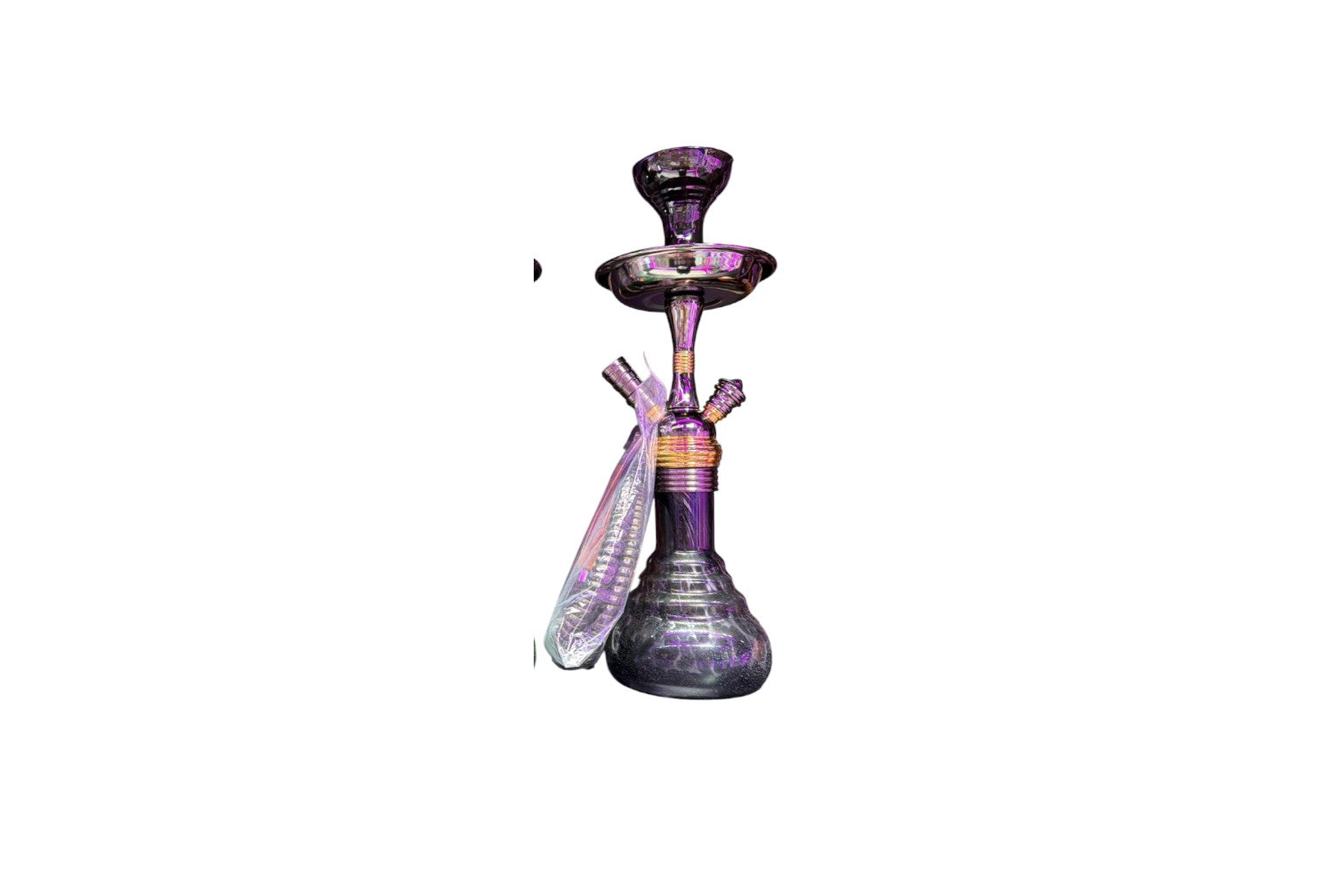 Purple and black glass hookah on a white background