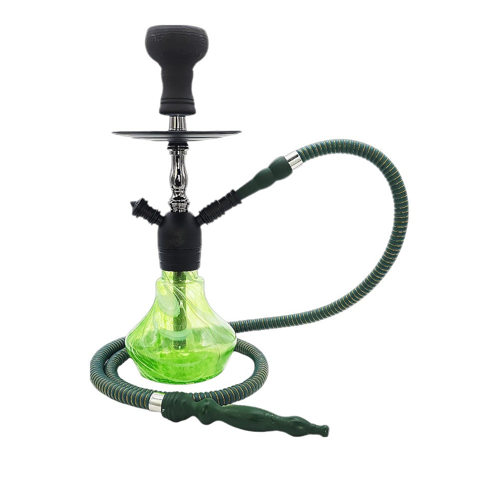 Shisha with green bulb and hose on white background