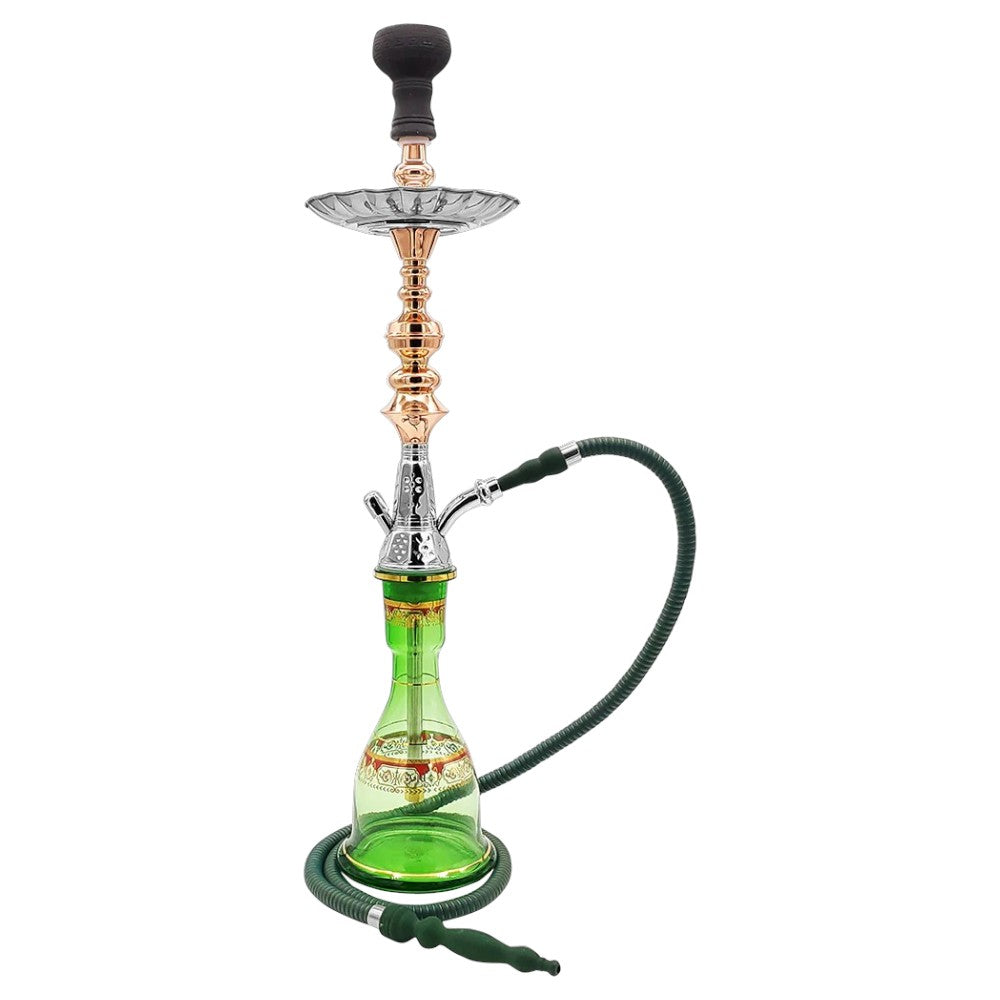 Shisha with green base and gold accents on white background