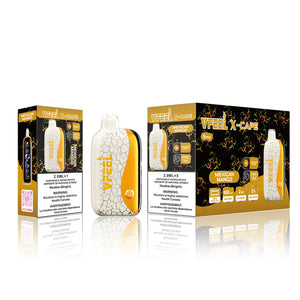 Vape device with packaging featuring 'Vfeel' branding on a white background