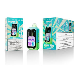 Rifbar vape device with Miami Mint flavor packaging on a white background