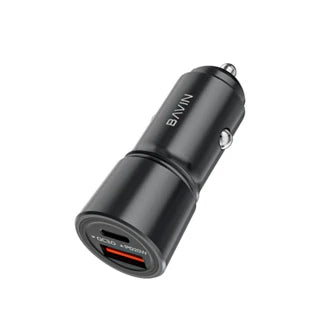 Black car charger with BANV branding on a white background