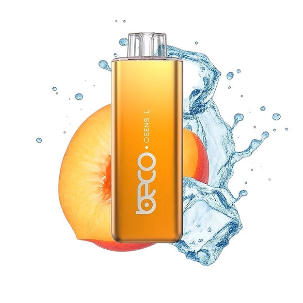 ORCO skincare product with peach and water splash on a white background