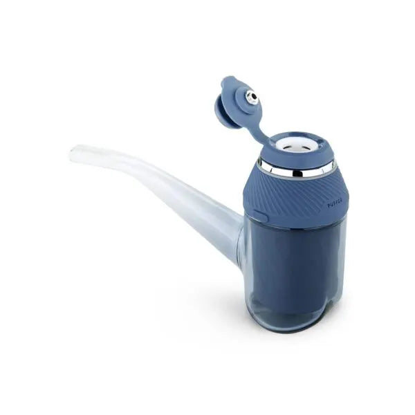 A smart wax pen with a modular design, displayed in an open case, revealing its components including a ceramic bowl, a USB-C charging cable, and other accessories.