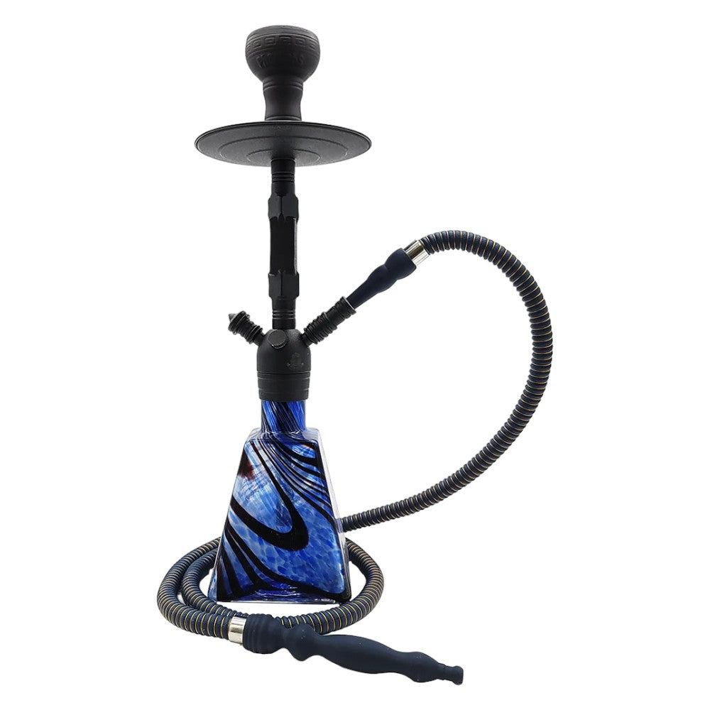 Shisha with blue and black design on a white background