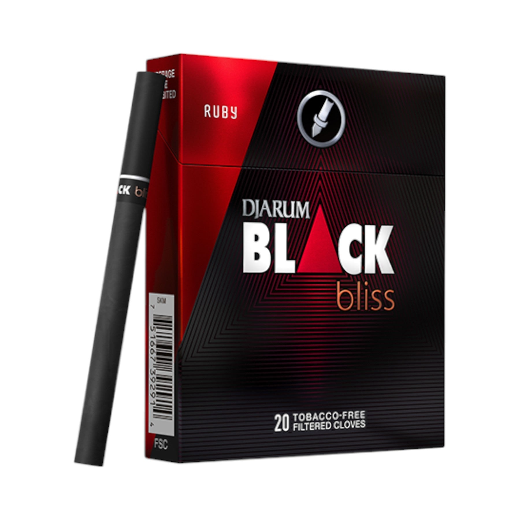 Djarum Black Bliss烟草替代品包装和一支黑色香烟