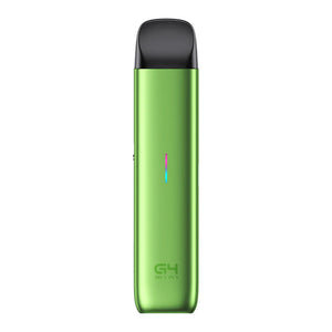 Green vape device with black top on a white background