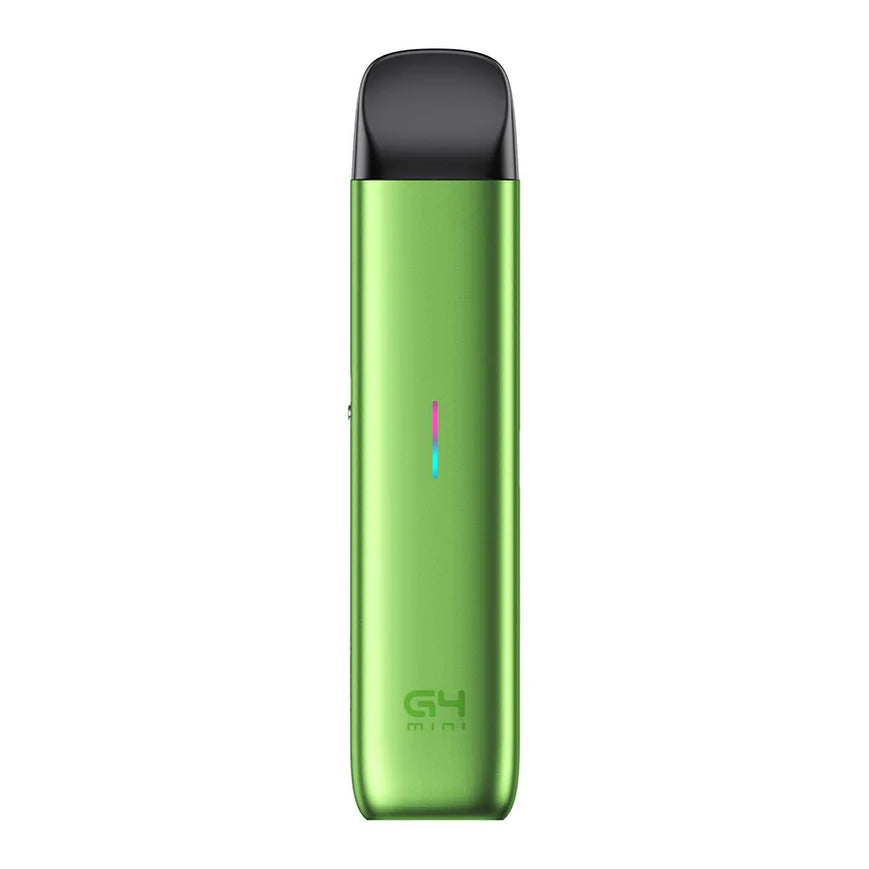 Green vape device with black top on a white background