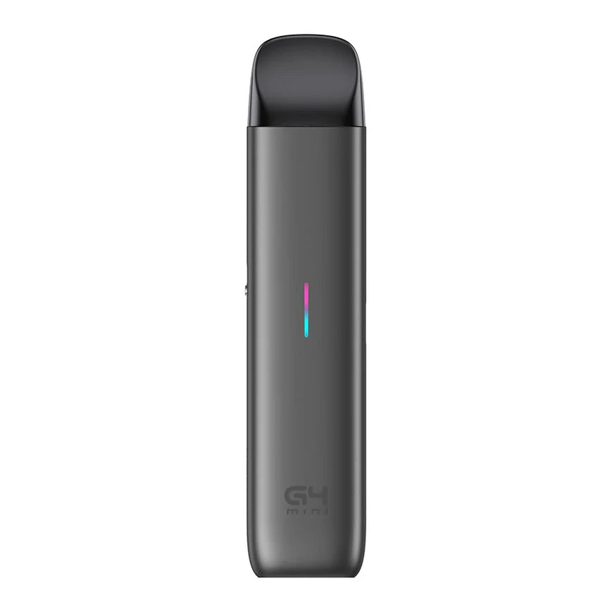 Black vape device with a visible brand logo on a white background