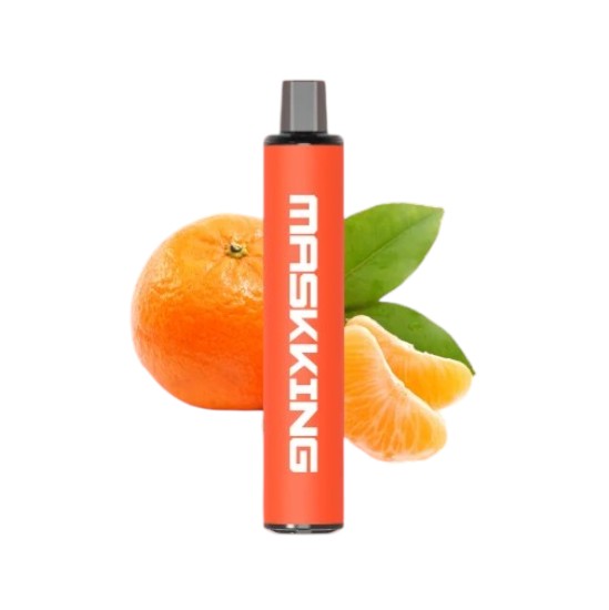 Orange vape pen with 'MASKKING' branding next to oranges and leaves on a white background