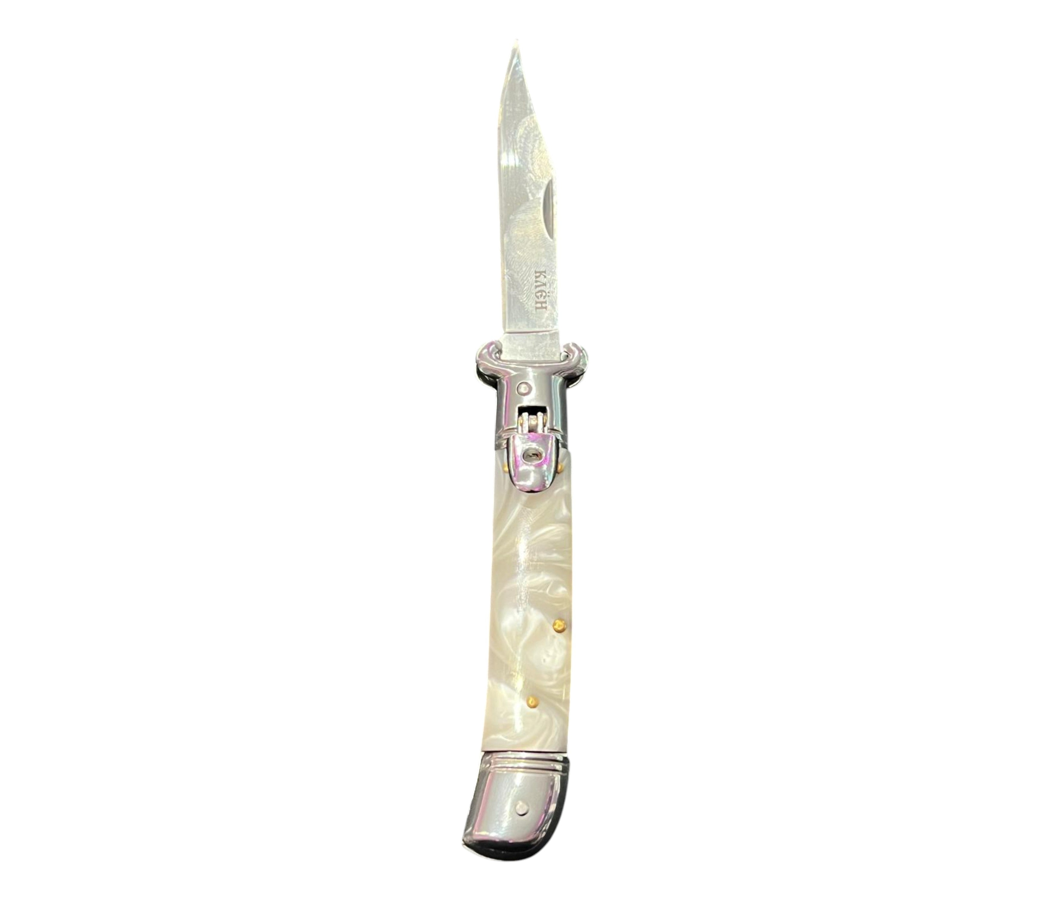 Folding knife with a decorative handle on a white background