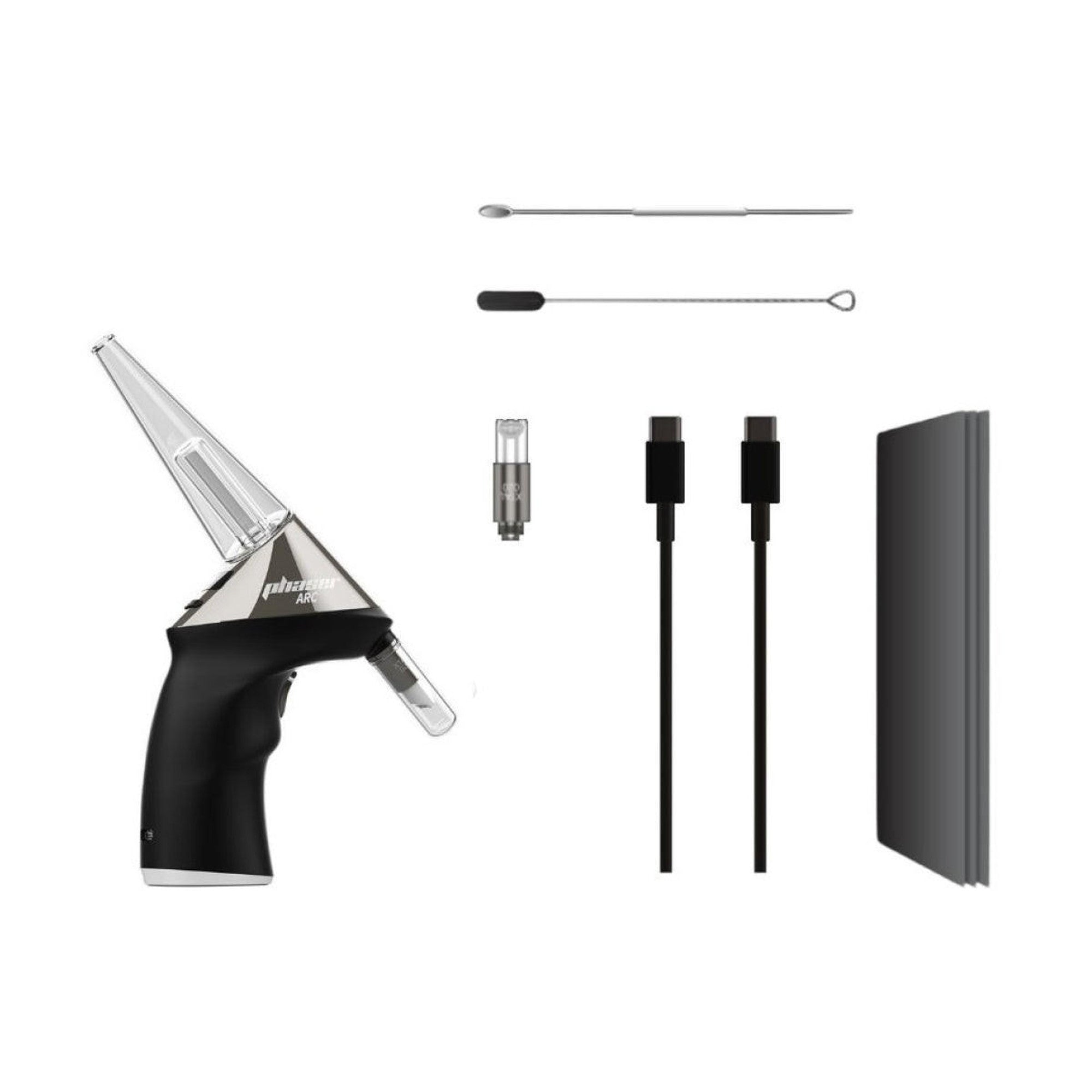 Collection of vaping device components on a white background