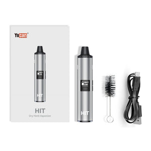 Yocan HIT dry herb vaporizer with accessories on a white background